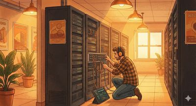 Un technicien procède à la maintenance d'un serveur informatique