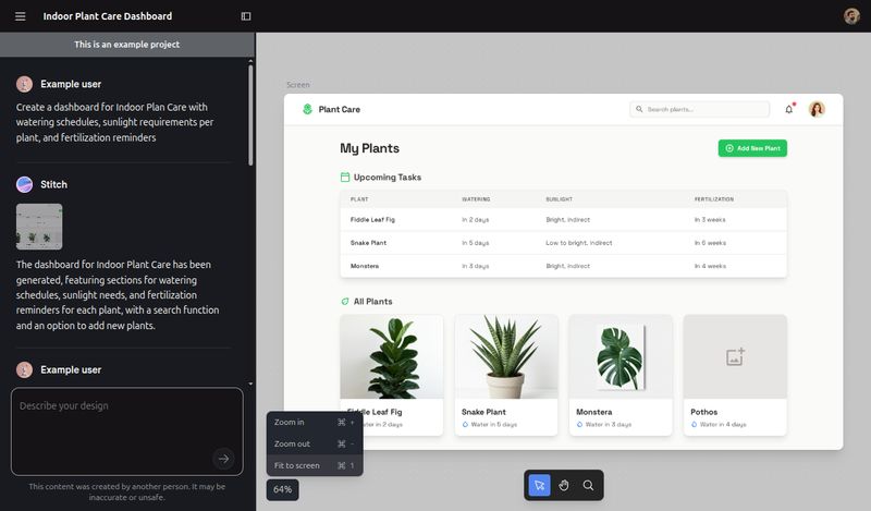 Screenshot d'un exemple de projet Stitch