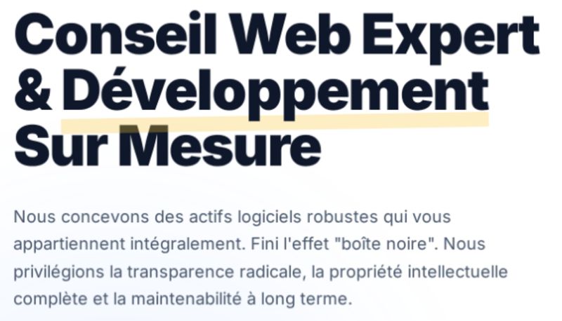 Screenshot de la génération de texte sur le projet Stitch x10-solutions.fr