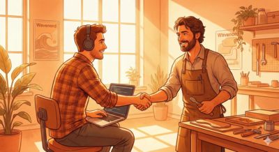 Deux professionnels discutent d'un projet web autour d'un écran