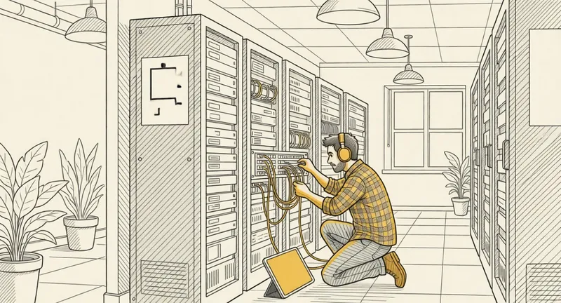 Un technicien procède à la maintenance d'un serveur informatique
