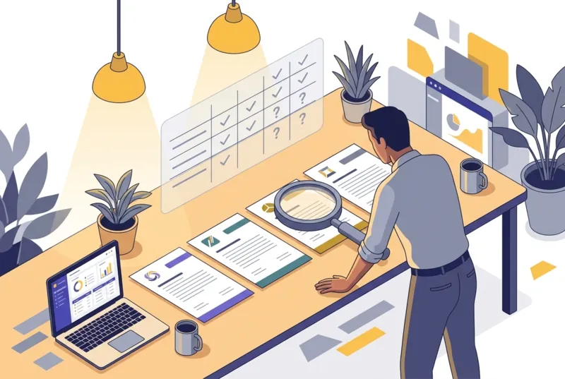 Un décideur compare plusieurs devis de prestataires de développement web sur son bureau.