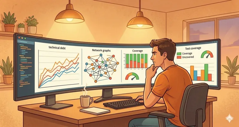 Un développeur analyse des métriques de qualité de code sur un tableau de bord