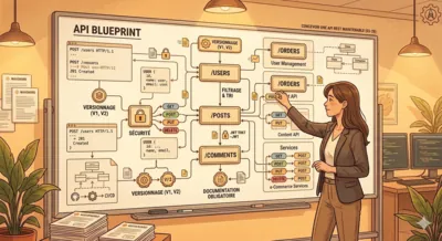 Un schéma représente l'architecture d'une API REST avec ses endpoints et ses ressources