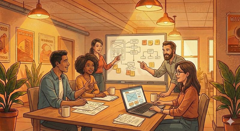 Une équipe échange pour créer une application web.