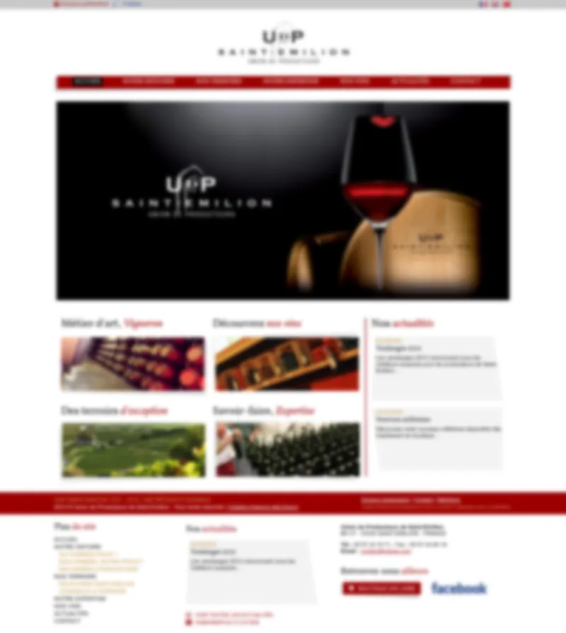 Page d'accueil du site vitrine d'une union de producteurs viticoles de Bordeaux : slider, vins et actualités.
