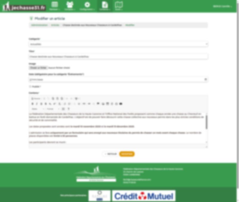 Back-office : éditeur d'articles et d'événements pour la gestion du contenu éditorial.