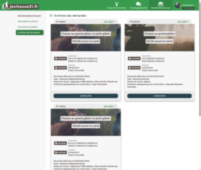 Archives des demandes : historique des demandes d'accueil avec statuts et détails.