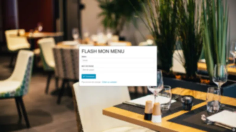 Page de connexion Flash mon Menu : formulaire d'authentification sur un fond de restaurant élégant.