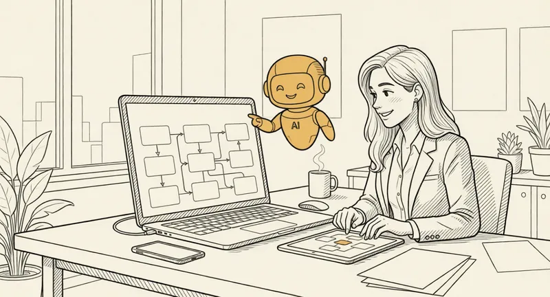 Un schéma illustre l'intégration d'un module IA dans un processus métier existant