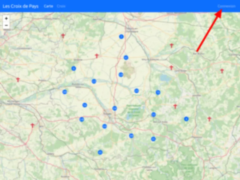 Carte interactive des croix de pays : clusters par commune et marqueurs individuels sur fond OpenStreetMap.