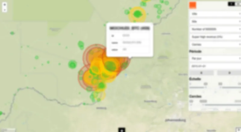 Visualisation en cercles proportionnels : volume d'activité par site mobile avec popup de détail.