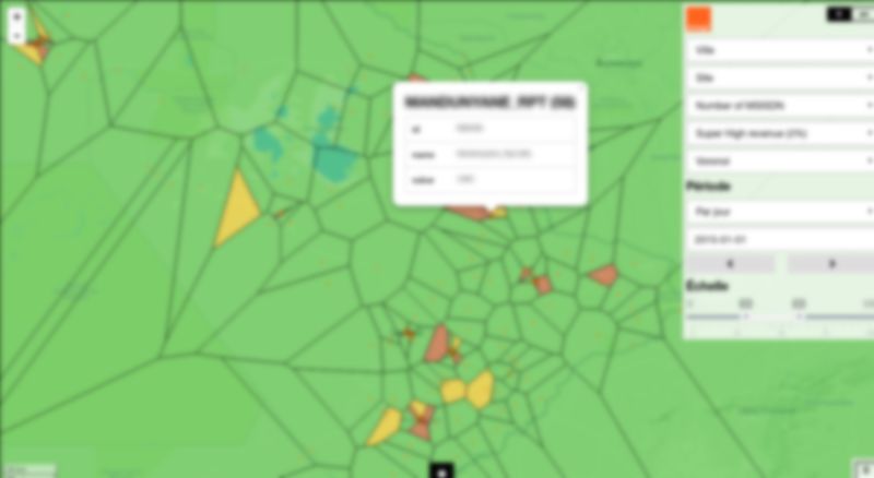 Diagramme de Voronoï : découpage territorial des zones d'influence par site mobile.