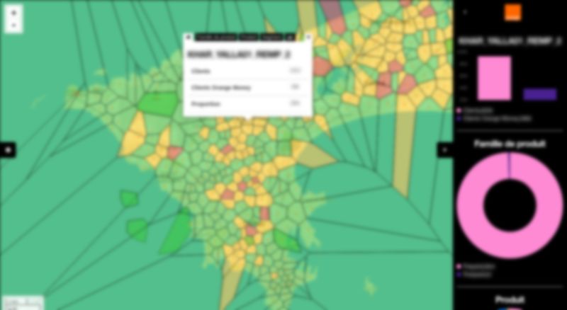 Diagramme de Voronoï : zones d'influence par antenne avec indicateurs de pénétration par couleur.