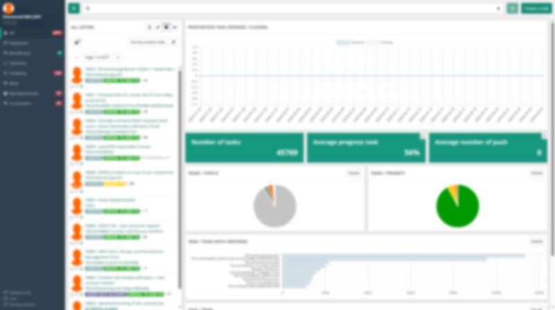 Tableau de bord : statistiques de tickets, graphiques d'activité et indicateurs clés.