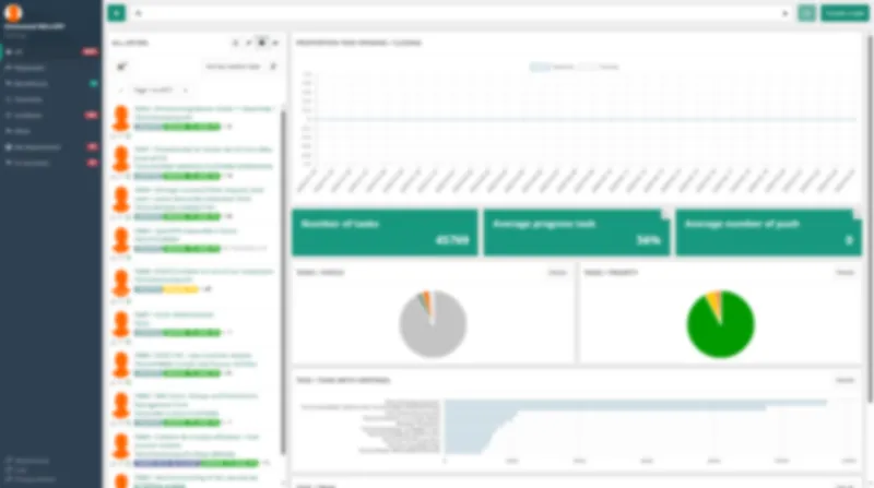 Tableau de bord : statistiques de tickets, graphiques d'activité et indicateurs clés.