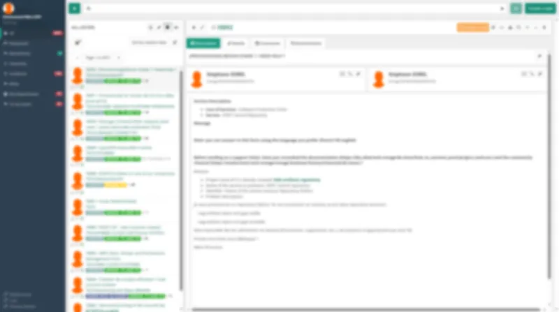 Détail d'un ticket : commentaires, description, formulaire et suivi d'avancement.