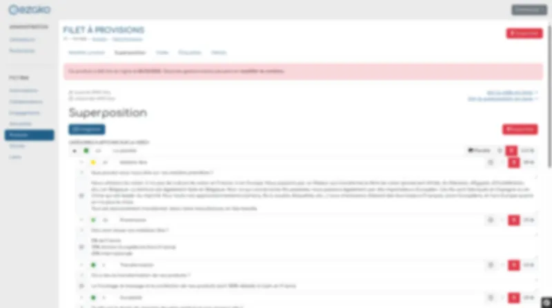 Interface de superposition vidéo avec questions de transparence sur l'origine des matières premières.