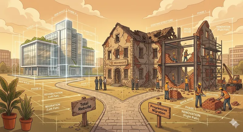 Un système logiciel ancien se transforme progressivement en architecture moderne