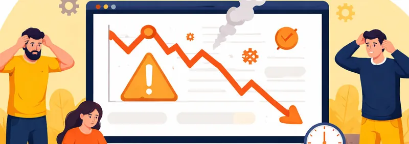 Image générée par ChatGPT avec des personnages qui se tiennent la tête et des panneaux d'alerte