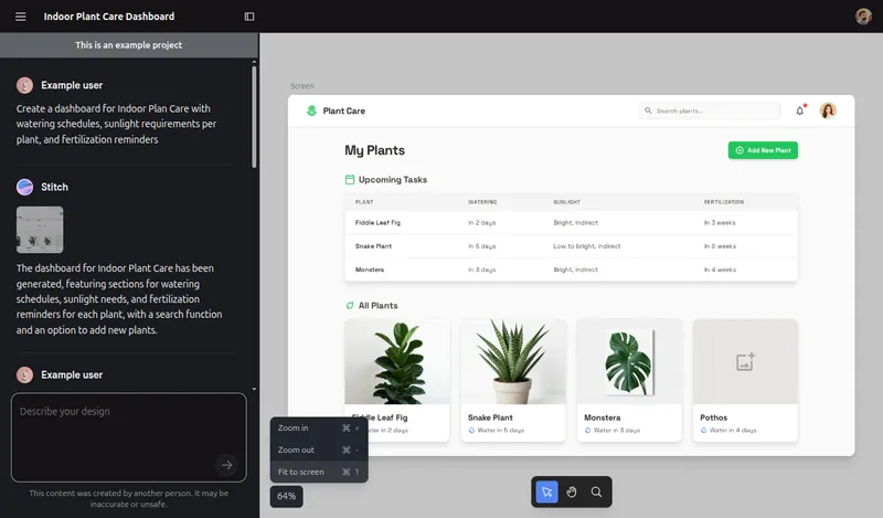 Screenshot d'un exemple de projet Stitch