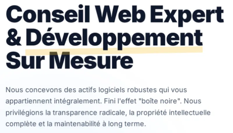Screenshot de la génération de texte sur le projet Stitch x10-solutions.fr