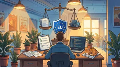 Un développeur consulte une checklist RGPD sur son écran