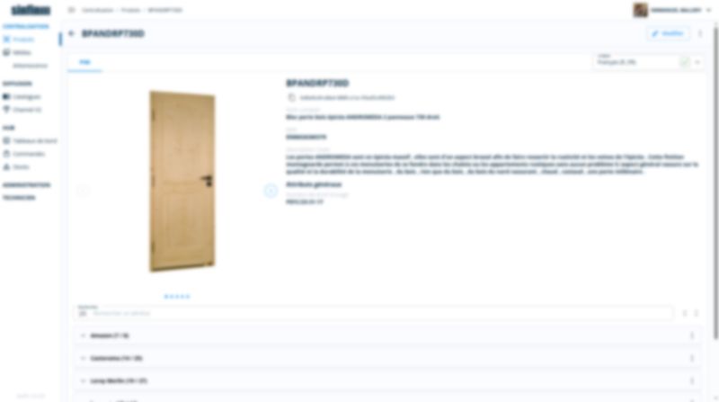 Fiche produit PIM : données produit, image, description et diffusion multi-canal.