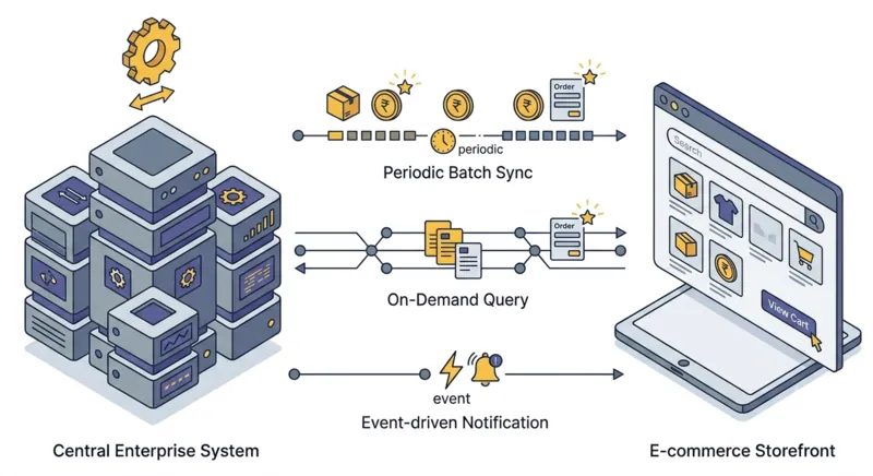 Schéma de synchronisation des flux entre un ERP et une boutique e-commerce