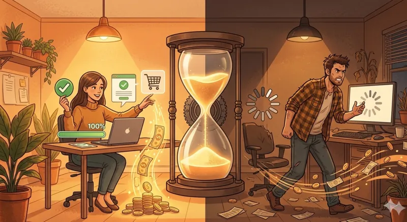 Un graphique montre la corrélation entre temps de chargement et taux de conversion