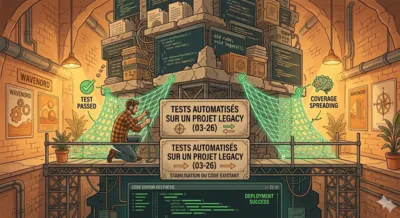 Un développeur ajoute des tests automatisés sur un projet existant affiché à l'écran